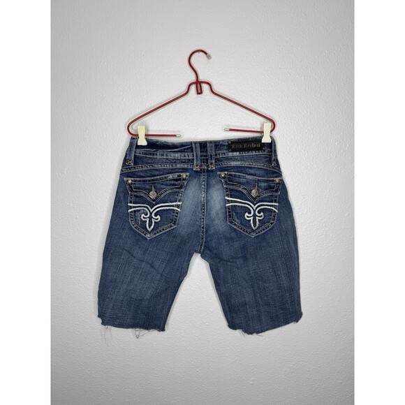 Rock Revival Shorts Womens 32 Stephanie Cut Off Denim Flap Embelished Pocket Y2K - Picture 2 of 16
